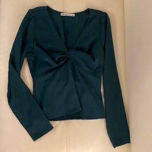 SMALL Abercrombie & Fitch smocked back, V-cut twist long sleeve top, dark green